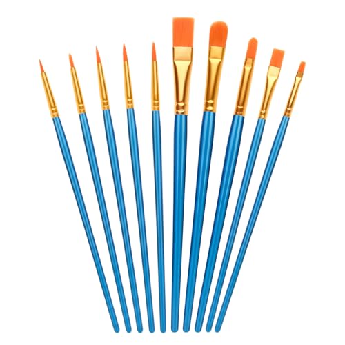10 PCS Nylon Hair Paint Brushes Set - Flat Art Paintbrushes for Kids & Adults Multi-Purpose Brushes for Face Nail Art Watercolor Oil Acrylics Decorations Models & Figurines (Sky Blue)