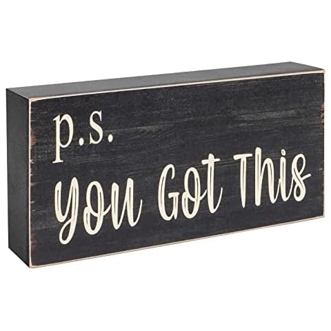 Esur Motivational Home Office Desk Black Decor - Farmhouse Wooden Box Sign Gift for Women - P.S. You Got This Cover