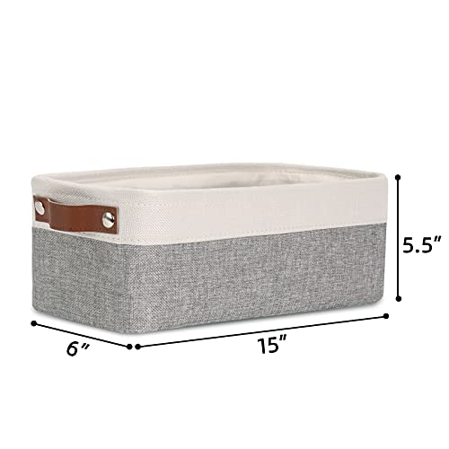 Image of DULLEMELO Fabric Bathroom Storage Bin with Leather Handles, Narrow Organizer for Towels, Toilet Paper Rolls, Storage Basket for Back of Toilet, Vanities, Shelves & Cabinets (White&Gray)