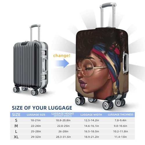 African American Girl Luggage Cover, Protective Washable Suitcase Cover - Travel High Elastic Fibers Suitcase Protector Fits Medium, Black3