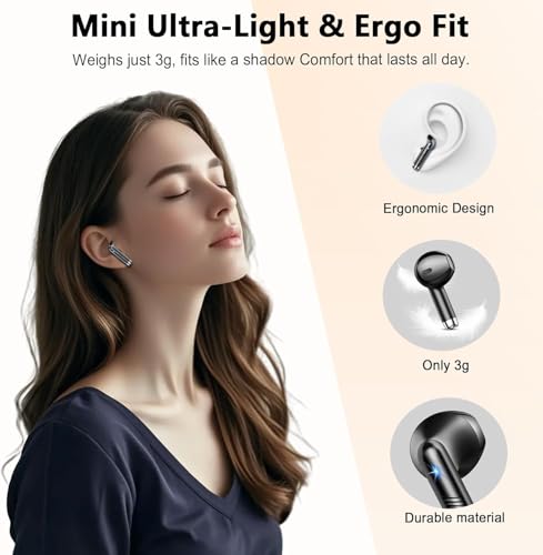 Image of Wireless Earbuds, Bluetooth Headphones V5.4 Stereo Bass Ear Buds with ENC Noise Cancelling Mics,56H Bluetooth Earbuds with LED Display Charging Case, IP7 Waterproof Earphones for Android iOS【Mini】