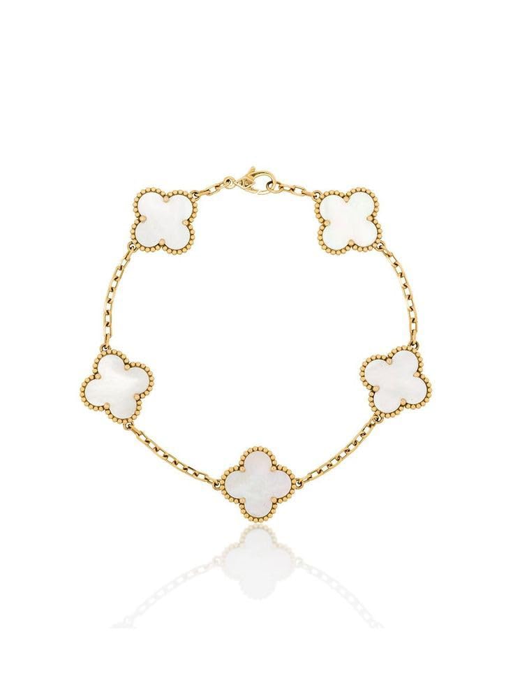 StacknSupply White Vancleef/Clover Chain Bracelet, 18k Gold Plated for Women and Girls, Stainless Steel, Anti Tarnish and Hypoallergenic, Classy, Trendy, Casual, Stackable wear. (White) (B0D35W3DXZ) Amazon Price History, Amazon Price Tracker