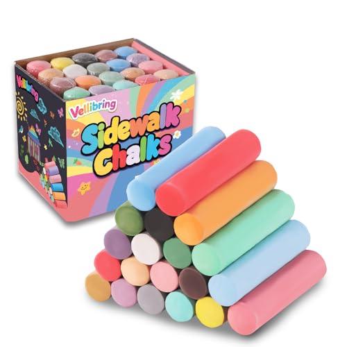 Vellibring 20 PCS Sidewalk Chalks Set Washable Colored Jumbo Chalk Bulk 20 Colors for Students Teens School Supplies Driveway and Playground Outdoor Games Activities