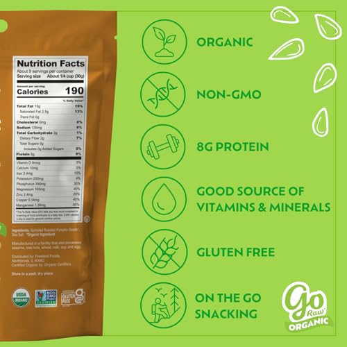 Image of Go Raw Organic Sprouted Pumpkin Seeds - Dry Roasted Salted Pepita Snack