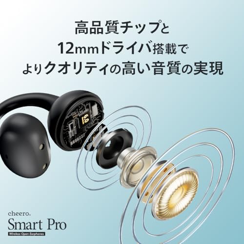 cheero Wireless Open Earphones Smart Pro オープンイヤー フルワイヤレスイヤホン イヤーカフ型 Bluetooth 6.0 自動ペアリング IP65 開放型 ハンズフリー マイク マルチポイント対応 iOS Android 対応 CHE-647-NB