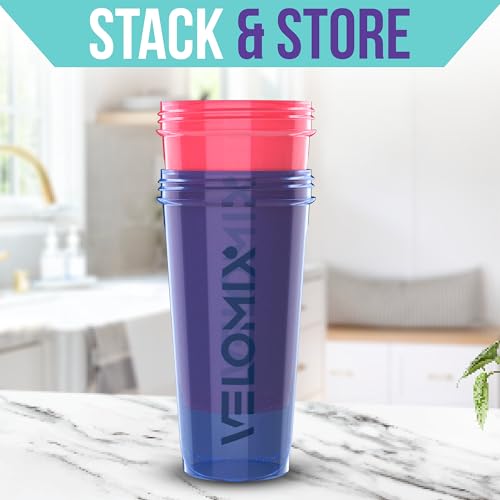 -2 Pack- 28 oz Protein Shaker Bottles for Protein Mixes - 2x Wire Whisk | Leak Proof Shaker Cups for Protein Shakes | Protein Shaker Bottle Pack | Shakers for Protein Shakes-Blue&Pink