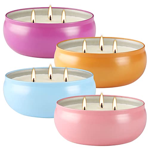 Wfmolcand Outdoor & Indoor Citronella Candles,Summer Candle Gift,3-Wick Natural Soy Wax Candle,for Porch Patio Garden Balcony,4 x 12 oz Orange