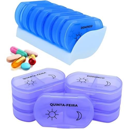 Porta Comprimidos Estojo Organizador Semanal 7 Divisórias Manhã e Noite Medicamentos Suplementos e Vitaminas - Pillbox Porta Remédios e Pílulas