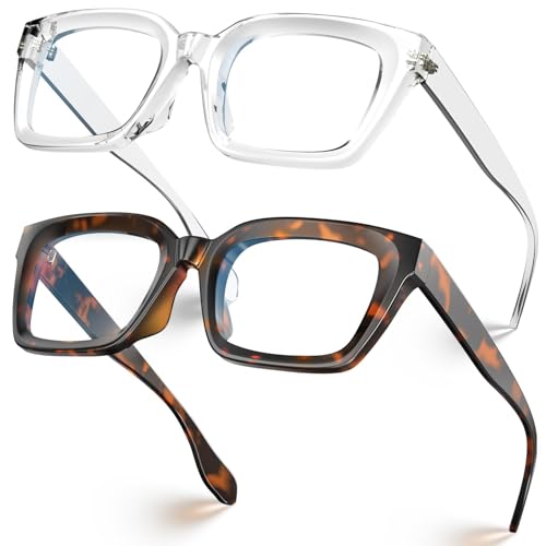 Image of VISOONE Chunky Square Anti Glare UV400 Blue Light Blocking Computer Glasses | 99% Digital Screen Filter Non-Prescription Clear Lens Thick Frame 32g Lightweight Eyewear Office for Men Women MONTANA