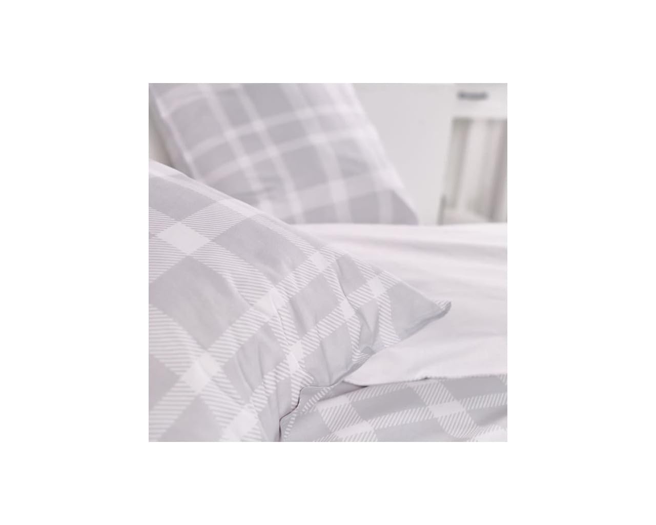 TODAY Sunshine Double Bed Cotton Duvet Cover with Large Check Design - Grey and White - 220 x 240 cm, Multi-coloured, Jumeau - Image 3