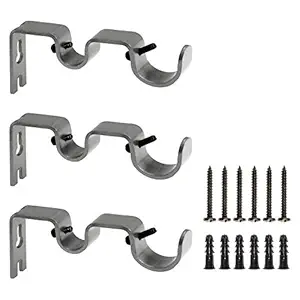 Augiimor 3PCS Black Curtain Rod Bracket, Heavy Duty Double Curtain Rod Hanging Brackets Wall Mount, Drapery Rod Bracket, Adjustable Curtain Rod Holders for Window, Home Curtain Rods (Grey)