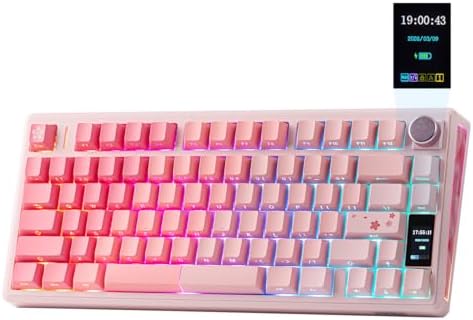 EPOMAKER TH80 V2 PRO Wireless Mechanical Keyboard, Screen & Knob, 10000mAh & 2.4G/BT, Hot-Swap, PBT Keycap, Mac Modifier, RGB, Creamy Gasket, Custom Gaming Keyboard for Mac/PC (Pink, Creamy Jade)