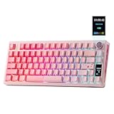 EPOMAKER TH80 V2 PRO Kabellose Mechanische Tastatur, Screen & Knob, 10000 mAh &2,4 GHz/BT, Hot-Swap, PBT, Mac Modifier, RGB, Creamy Gasket, Custom Gaming Tastatur für Mac/PC (Rosa, Sea Salt Silent)