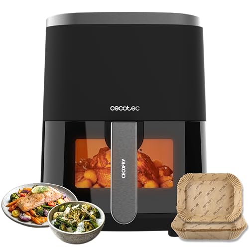 Cecotec Freidora de Aire de 4L con Ventana Cecofry Fantastik Window 4000 Hot. 1400 W, 9 Modos, Control Táctil, Tecnología PerfectCook, 80-200ºC, Tiempo Ajustable, Air Fryer