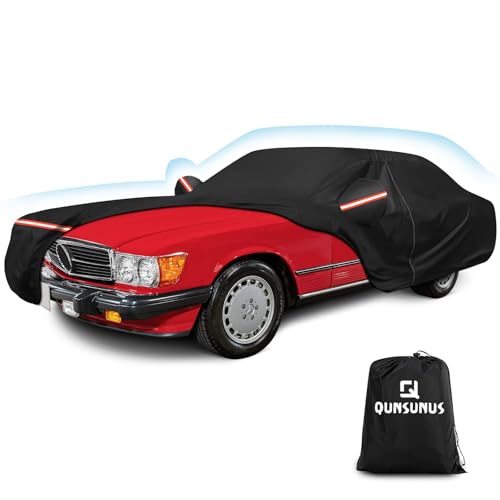 Image of QUNSUNUS Waterproof Car Cover for Mercedes Benz SL-Class 380SL 420SL 450SL 500SL 560SL 2 Door 1971-2002, All Weather Outdoor Car Covers with Zipper, Straps and Elastic Edge