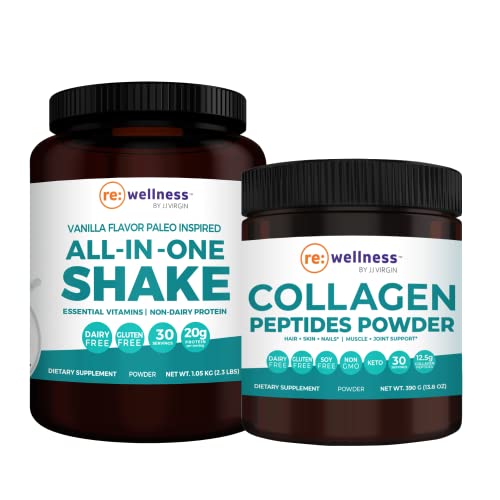 Reignite Wellness By Jj Virgin Paleo-Inspired All-In-One Shake (Vanilla, 30 Servings) & Collagen Powder Supplement Set - Bone Broth Protein Shake Powder With Collagen Peptides - 2 Products #TOP26
