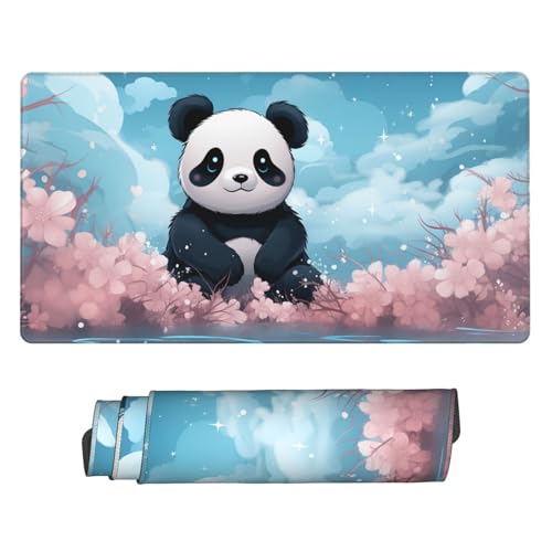 Tapis de bureau étendu panda fleur, le sous-main idéal pour ordinateur portable
