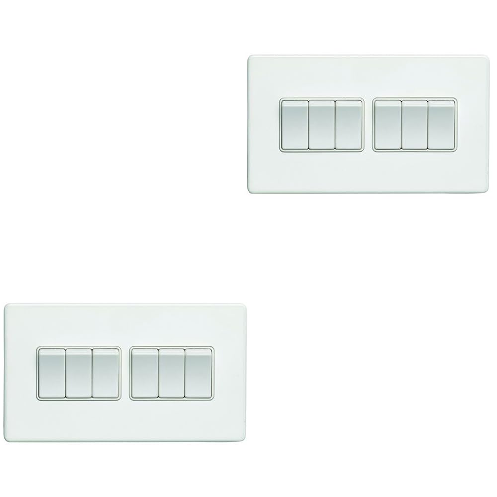 6-Gang-Multi-Lichtschalter, schraubenlos, matt, weiß, 2-Wege, 10 A, schmaler Wippschalter, dekorative Küche, Wohnzimmer, Schlafzimmer, 2 Stück