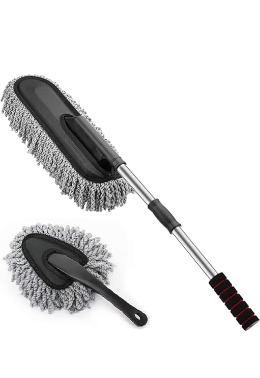 2 PCs Microfiber Car Duster with Long Handle Car Film Cleaning Brush Interior & Exterior Detailing Tool Ac Vent Cleaner Brush for Car, Motorbike, Cleaning Kit (2 Pcs - Multicolor)-image-32