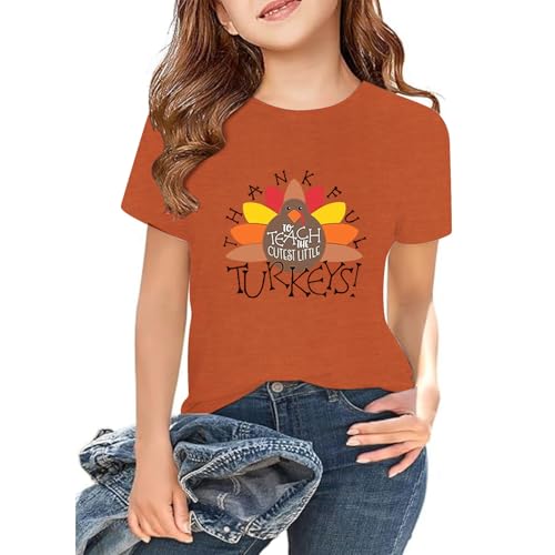 Thanksgiving Shirt Boys Girls Cute Turkey Graphic T-Shirt Kids Gobble Shirts Thankful Grateful Tops