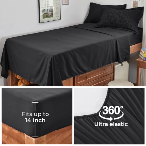 Image of HYMOKEGE Black Twin XL Comforter Set Seersucker 5 Pieces, All Season Luxury Bed in a Bag for Bedroom, Bedding Set with Comforters, Sheets, Pillowcase & Sham