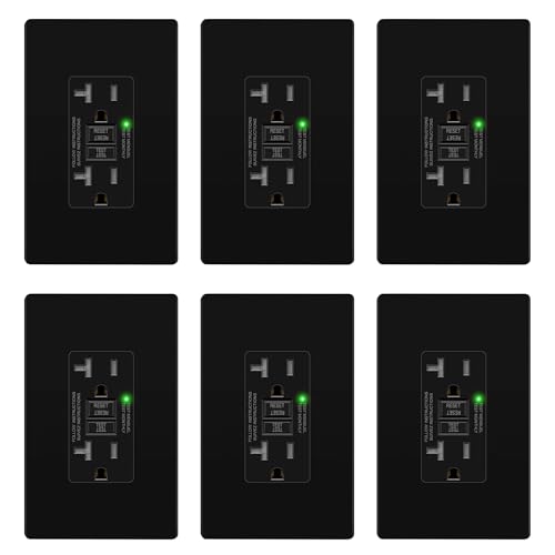 LIDER GFCI Outlet 20Amp, GFCI Receptacle, ETL Listed, Matte Black, 6-Pack