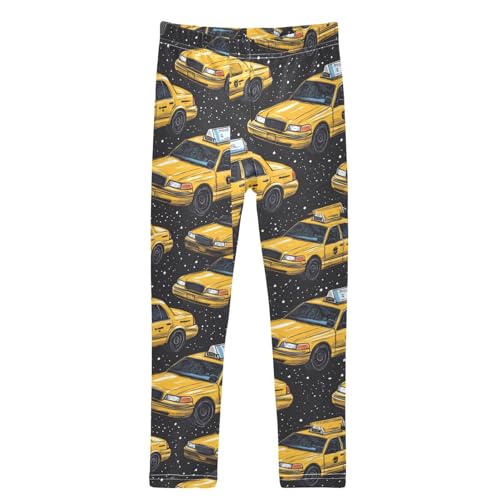 Boccsty Black Running Car Yellow Taxis Car Girls Leggings Kids Yoga Pants Dance Active Tights 4T