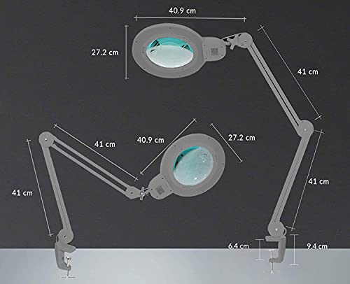 Image of Neatfi XL Bifocals 1,600 Lumens Super LED Magnifier Lamp with Clamp, Europe Plug, Large 7 Inches Acrylic Lens, 5 Diopter with 20 Diopter, Hands Free, Dimmable,16W, 84 PCS SMD LED (Silver)