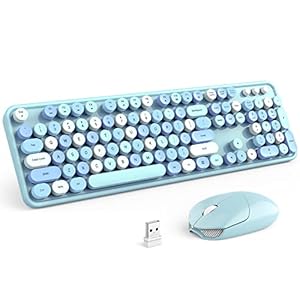 KNOWSQT Wireless Keyboard and Mouse Combo, Blue 104 Keys Full-Sized 2.4 GHz Round Keycap Colorful Keyboards, USB…