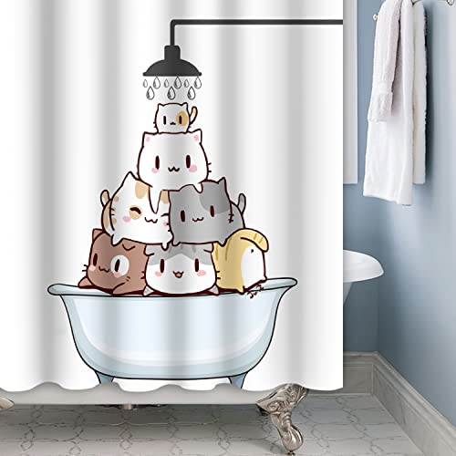 Ttincceer 71x71inch Cute Cat Shower Curtain Cartoon Cat in Bathtub Shower Bath Curtain Waterproof Funny Animal Pets Shower Curtains Washable Bathtub Curtain 180.00 x 180.00 cms - Image 3