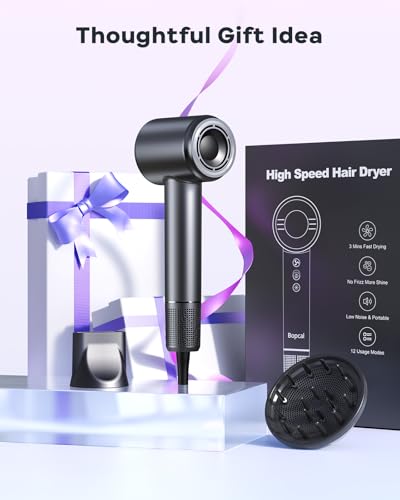 Ionic Hair Dryer, High Speed Blow Dryer with Diffuser for Women | 500M Negative Ions, Fast-Drying Ionic Hair Dryer, Low Noise, Magnetic Diffuser & Nozzle for Home & Salon, Black - image 8
