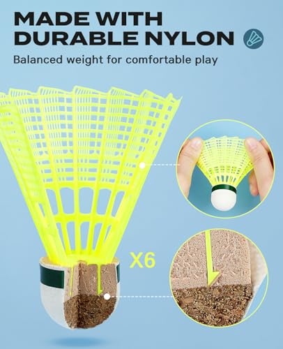 Image of AboveGenius Badminton Rackets Set of 4 for Outdoor Backyard Games, Including 4 Rackets, 6 Nylon Badminton Shuttlecocks, Lightweight Badminton Racquets for Beginners