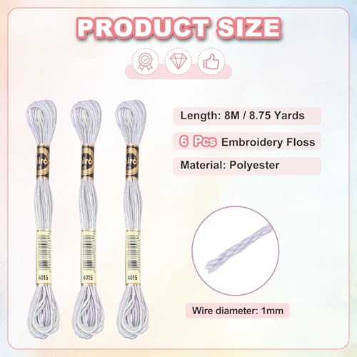 Image of PATIKIL 6 Skeins Embroidery Floss, Polyester Embroidery Threads Bracelets String for Cross-Stitch Hand Embroidery, Light Gray