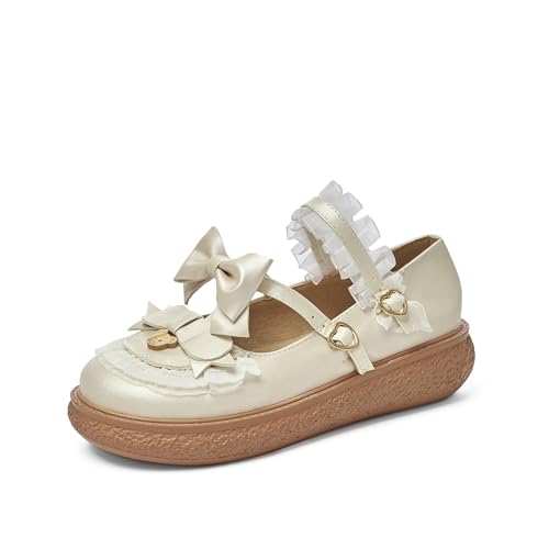 Women's Kawaii Mary Janes Flats, School Cute Mary Jane Shoes, Lolita Low Wedge Platform Heels Pump