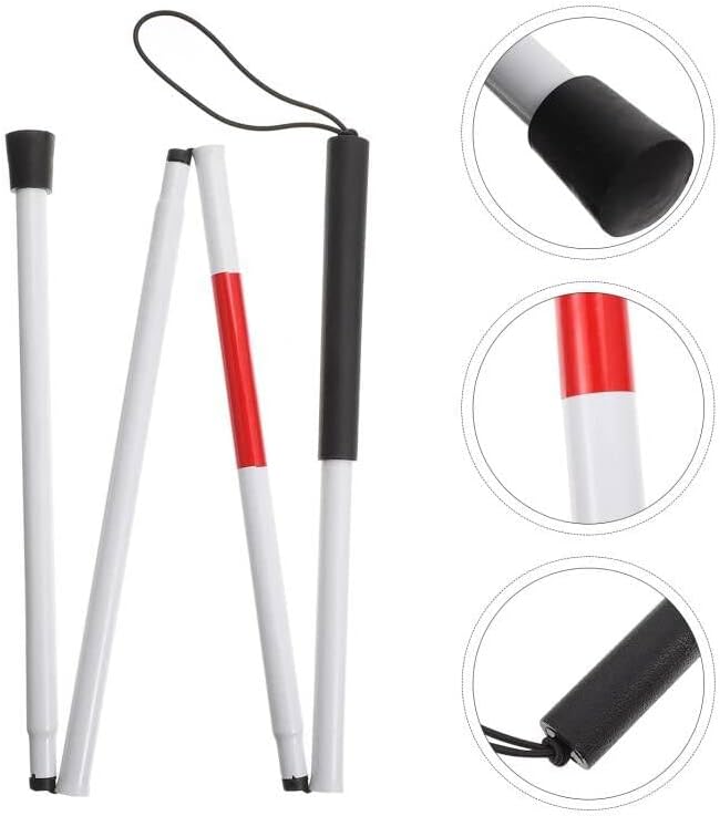 Miniatura 2 de Bastón ciego plegable con cinta reflectante roja para personas ciegas y con discapacidad visual, bastón guía de pie, bastón de viaje para hombres,