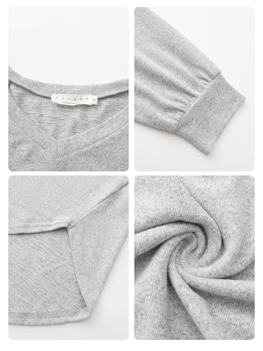 Image of EXLURA Womens Fall Oversized V Neck Tunic Tops 2025 Casual Long Sleeve Shirts Lightweight Soft Sweater Curved Hem T Shirts
