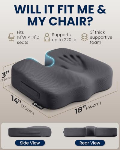 Image of 5 STARS UNITED Seat Cushion - Memory Foam Chair Cushion for Tailbone Pain Relief - Ergonomic Support for Coccyx, Sciatica & Butt - Office, Desk & Gaming Chair, Car Seat, Wheelchair, Airplane, D Gray