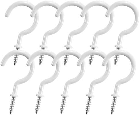 AOMGD 10 Pcs 2 Inches Ceiling Hooks, Cup Hooks Screw-in Hooks for Hanging Plants Mugs Kitchen Utensils Wind Chimes and More, White