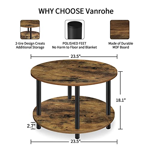 Small-Round-Coffee-Table-for-Small-Space-Vanrohe-235-2-Tier-Rustic-Brown-Wooden-Coffee-Table-with-Open-Storage-for-Living-RoomBalconyOffice-Metal-Legs-Easy-to-Assemble
