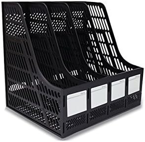 SKYFUN (LABEL) Plastic File Holder Office Desk Table Top Book Shelf Organizer Literature Magazine Paper Document Folder Tray Letter File Sorter Rack Storage Cabinet Container (Black)