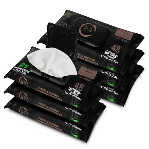 Image of Flushable Wet Wipes, 6 Pack (288 Wipes), Cafe Toffee, Disposable, Biodegradable, XL, With Aloe & Vitamin-E, Drain and Marine Life Friendly, Brewed Comfort, Utterly Smooth, Irresistible!