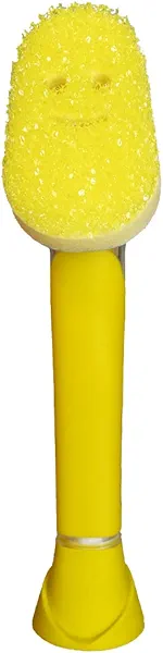 Scrub Daddy Dish Wand, Soap Dispensing Dish Brush, Texture Changing Washing Up Sponge with Liquid Handle, Built-in Scraper & Detachable Scrubbing Head, Drip Stand, Yellow