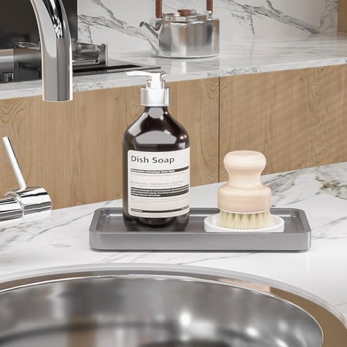 Image of Weenson Small Bathroom Vanity Tray for Countertop Makeup Perfume Jewelry Decor Candle Keys, Bamboo Kitchen Tray for Soap Dispenser Spice, Small Catchall Tray Toilet Tank 7.9 inchL x 4 inchW x 0.79 inchH Silver