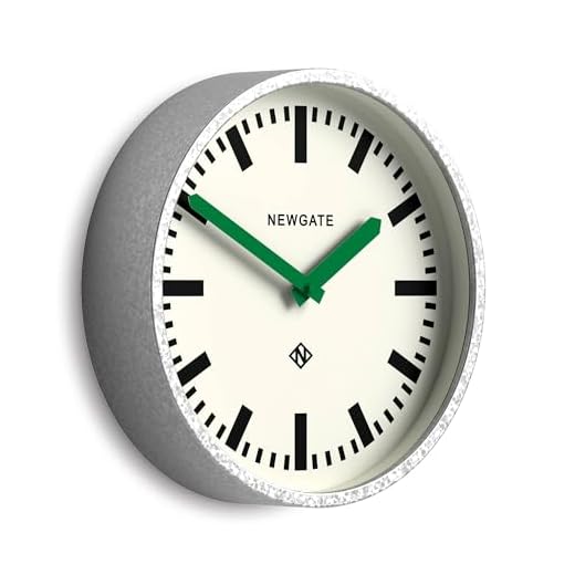 NEWGATE® Luggage Wall Clock | Modern Retro Metal Station Clock | 30cm | Deep galvanised Metal case with Green Hands | Contemporary Vintage Style for Kitchen, Living Room or Office
