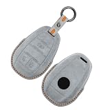 Rondrive Cover per chiavi in pelle scamosciata per Alfa Romeo Giulia 2015-2026 Tonale 2022-2026 Stelvio 2016-2026 3 tasti Cucito a mano Cover per chiave auto Portachiavi Protezione chiave - Grigio