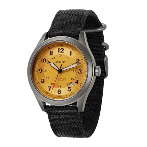 Image of BERNY Automatic Titanium Watch for Men 10ATM Waterproof Men's Field Watch Super Luminous Male Analog Mechanical Military Wrist Watch AR Sapphire Crystal Date Calendar Birthday Present