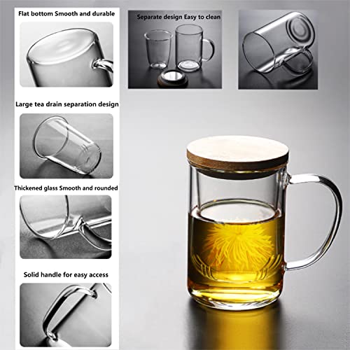 FORVINO Indulge in Perfectly Steeped Tea with Our Glass Tea Infuser Cup Gift Set - 13.5oz/400ml Glass Teacups with Removable Strainer and Bamboo Lid, Lead-free, Microwave & Dishwasher Safe