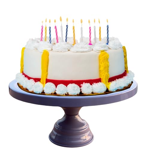 Image of Violet / Purple Color Metal Cake Stand Pedestal | Round Non-Revolving 9 inch Diameter by 5 inch Height Dessert Display | Sturdy Cake Holder for Birthday, Wedding, Anniversary & Party Decor