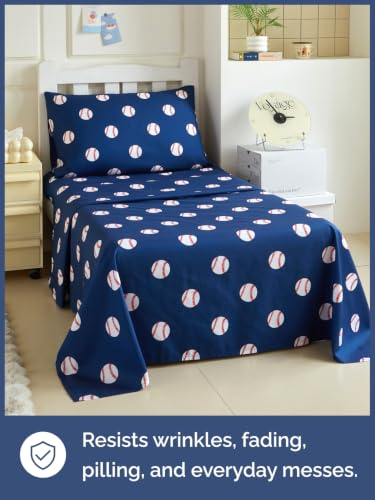 Image of Kids Twin Size Baseball Bed Sheets - 3 Piece Kids Baseball Sheet Set - Sporty Game Day Bedding - Ultra-Soft, Cute & Cozy - Breathable & Machine Washable - Fun Bed Set for Boys, Girls, Teens & Toddlers