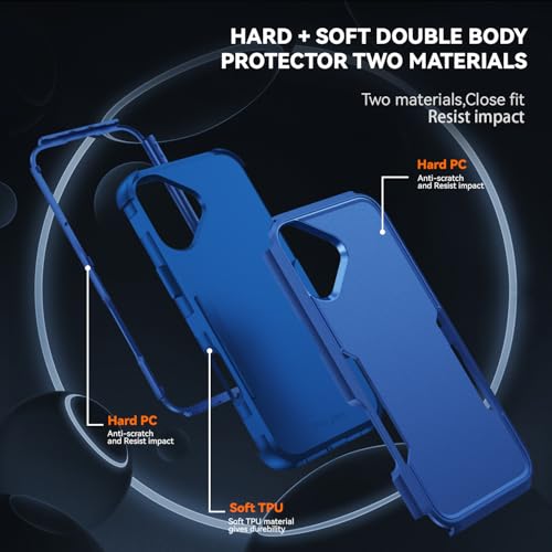 Image of Cubix Full Body Armor Cover for iPhone 16 Plus Pouch Hard PC + Soft TPU 3-Layer Military Grade Back Case (Navy)